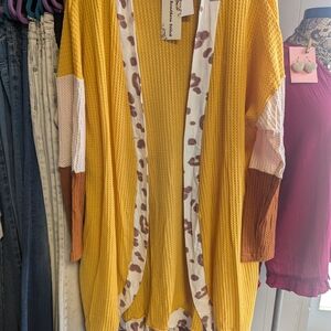 Stylish Yellow and Brown Open Front Cardigan